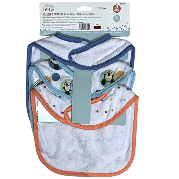 Disney Mickey Mouse Baby Bibs Absorbent Terrycloth VeIcro Closure 3 Pc 0-18 mo - Picture 2 of 16